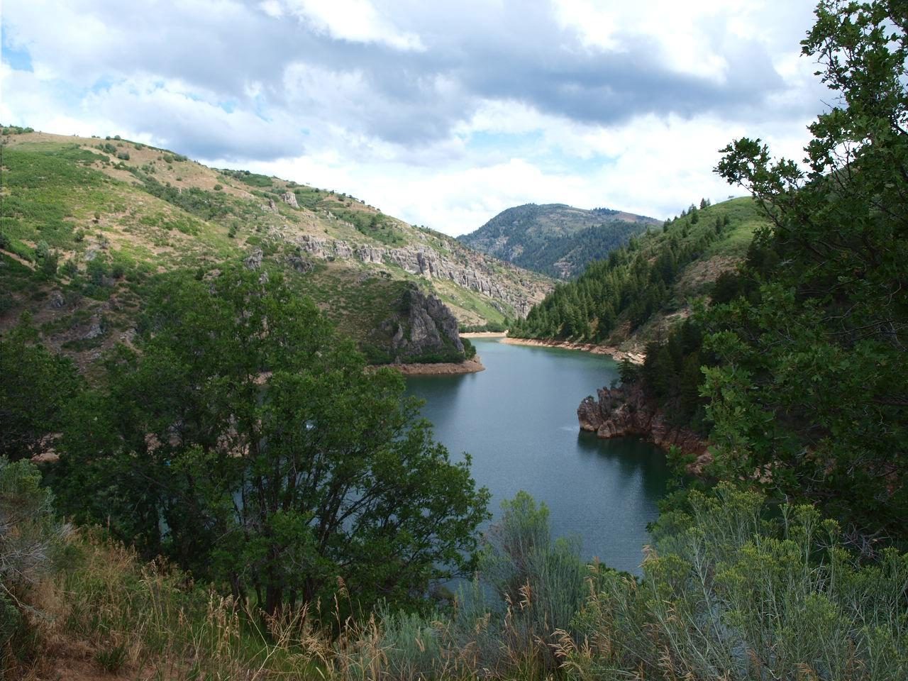 Causey Reservoir below steep canyon walls