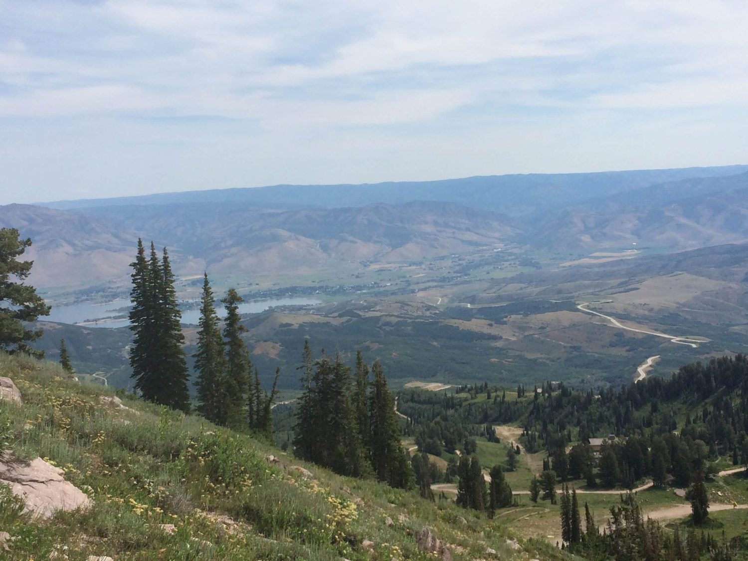 Looking down on Pineview Reservoir and Ogden Valley from high on the mountain